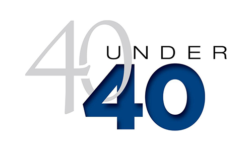 Under 40 recognition badge with bold 40 design