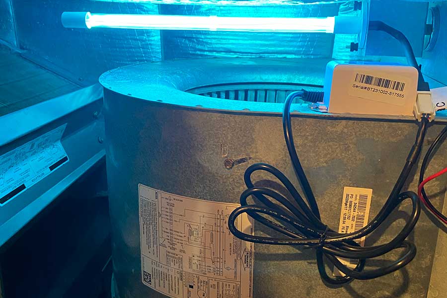 Air quality testing setup inside a Naples HVAC system
