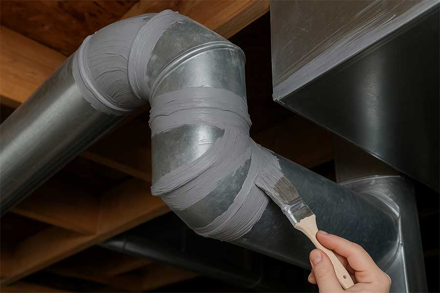 Mastic applied to air duct seams during duct sealing in Naples, FL